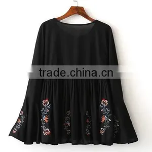 Runwaylover EY2375B 2017 Fashion Women Flare Sleeve Chiffon Embroidery Blouse thumbnail-6