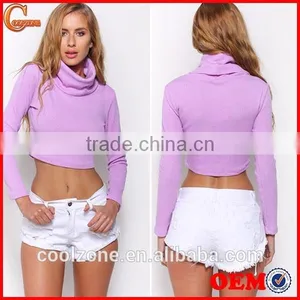 2015 New Arrival Turtle Neck Design Sexy Crop Top/knitted Sweatshirt for Women thumbnail-1