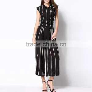 Chiffon Women Casual Set Pants Different Size & Top Printed Striped Black thumbnail-2