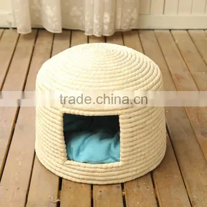 R1906H Straw Products For Pet Lgloo Wicker Cat Bed Pet Carrier Basket House thumbnail-3