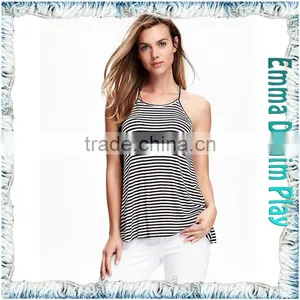 Latest Designs Sexy Ladies White Black Striped Tank Tops thumbnail-2
