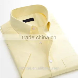 Mens Cotton CVC TC White Yellow Short Sleeve Oxford Shirt thumbnail-1