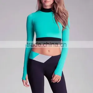 Long Sleeve Polyester Green Breathable Yoga Sport Tops Women thumbnail-1