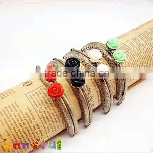 8.5cm Rose Flower Antique Bronze Embossed Sewing Handbag Kiss Lock Frame thumbnail-1