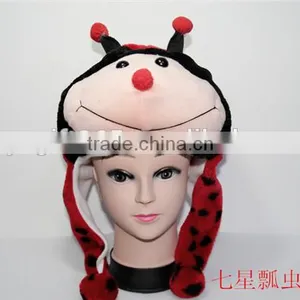 Seven-spotted Ladybug Plush Warm Hat Earmuff With Ear Poms Cartoon Animal Cap thumbnail-1