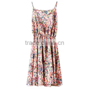 Summer Womens Spaghetti Strap Backless Floral Sundress Ladies Chiffon Beach Sexy Dresses thumbnail-4