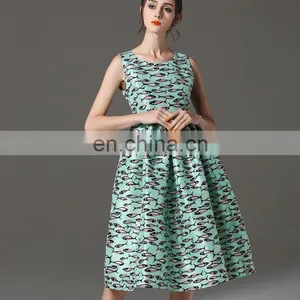 Sea Blue Dress / Knee Length Fish Patterned Skirt / Sleeveless Skirt thumbnail-1