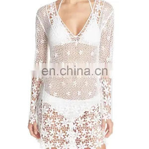 C101 Women Sexy Crochet Beach Cover-Up Tunic Dress thumbnail-1