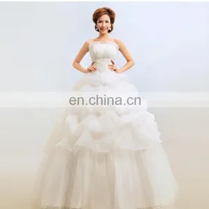 HS1622 Latest Cheap Plus Size Maternity Puffy Ruffle Ball Gown Bridal Wedding Dress thumbnail-1