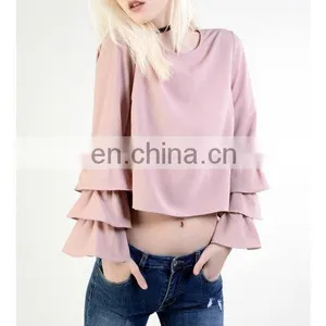 Latest Ladies Tops And Blouses Latest Design Light Pink Ruffle Sleeve Blouse thumbnail-1