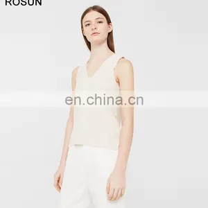 100% Cotton Knit Top for Women as Sleeveless V Neck Sweater of Plain Clothing thumbnail-3