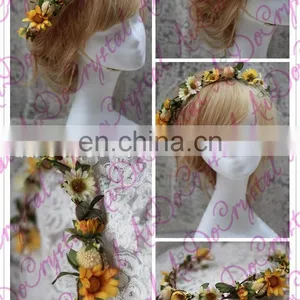 Aidocrystal Sunflower Flower Crown Bridal Tiara Wedding Hair Accessories, Flower Girl Hair Accessory thumbnail-2