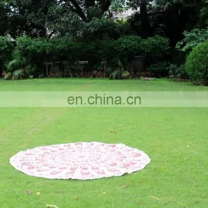 72" Indian Mandala Hippie Orange Mandala Round Roundie Tapestries Hippy Boho Gypsy Round Beach Throw Yoga Mat Pom Pom thumbnail-3