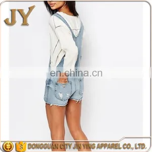American Europe Style Denim Short Overalls Button Placket Jumpsuits Adjustable Clasp Front Straps for Wholesales thumbnail-3