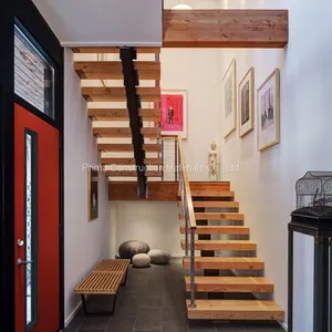 Modern Wood Floating Staircase With Stair Railings Design thumbnail-3