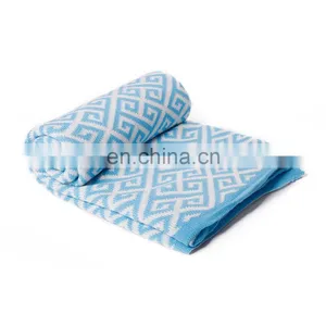 50''x60''Soft Geometric Pattern Cozy Blue Knitted Throw Blanket for Couch/Sofa/Travel thumbnail-3