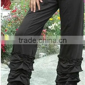 Double Ruffle Baby Girls Cotton Pants Kids Lace Leggings Stripe Ruffle Pants for Women thumbnail-1