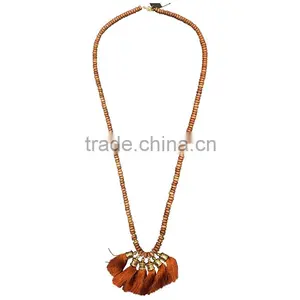 Handmade Wooden Beads Tassel Necklace Custom Wood Bead Necklaces thumbnail-6
