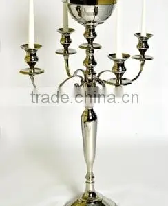 Aluminum Wedding Candelabra With Centrepiece Silver Finish, Candelabra With Flower Bowl thumbnail-3
