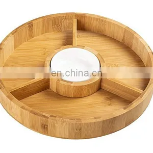 Customized Cheap Natural Bamboo Food Serving Tray 4 Compartment Fruit Plates thumbnail-3