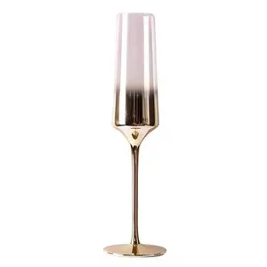 Hand Blown Crystal Spray Color Burgundy Red Wine Glass Champagne Glass With Gold Foot Red Stem Bulk Crystal Stemware thumbnail-1