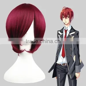High Quality 35cm Short Straight Starry Sky-Yoh Tomoe Wine Red Synthetic Anime Wig Cosplay Costume Hair Wig Party Wig thumbnail-1