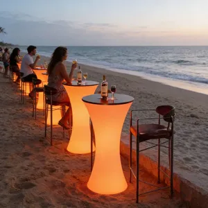 Creative Modern LED Luminous Durable Water Resistant Eco-Friendly Bar Set Coffee Table Stool for Hotel Outdoor Gym Basement thumbnail-2