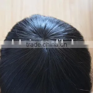 Top Quality 100% Brazilian Human Hair Men's Wig Toupee For Black Men Lace Top Toupee thumbnail-1