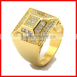 2016 High Quality Hip Hop Bling Gold Zirocnia Men's Ring thumbnail-1