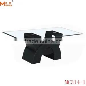 Modern Wood Base Glass Top Table Coffee thumbnail-3