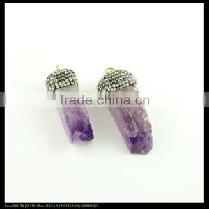 LFD-0087P ~ Wholesale Natural Amethyst Druzy Drusy Pendant Pave Crystal Rhinestone Cap Charm Pendants Necklace Jewelry Finding thumbnail-5