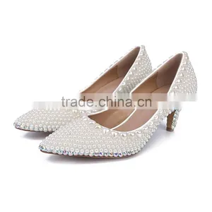 Shoes Manufactoring Own Label Pearl Upper Women Low Heels Wedding Shoes thumbnail-1