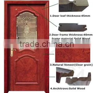 100% Solid Wood Dampproof Art Glass Insert Door for Bathroom thumbnail-2