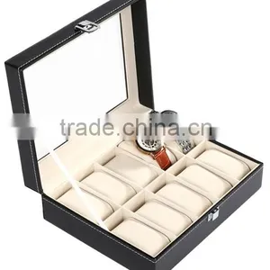 New HOMDOX Synthetic Leather Glass Window 10 Slots Watch Storage Display Box Jewelry Case Black OS004749 thumbnail-2