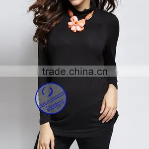 Custom Wholesale 5% Spandex 85% Cotton Black Turtleneck Maternity Tshirt thumbnail-2