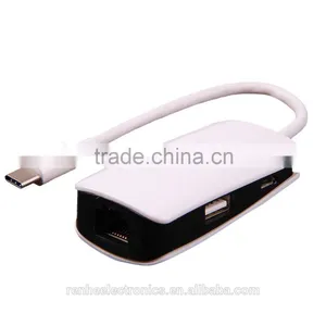 New 2 Ports Usb Hub Usb 3.1 Type C Hub With 1 Port RJ45 Gigabit Ethernet Lan Adapter 10/100/1000 Mbps thumbnail-2