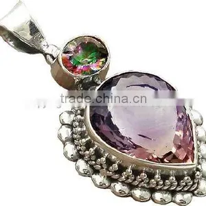 A3036 Sterling Silver Blue Topaz. Pendant, Semiprecious Pendant, Silver Pandant thumbnail-2