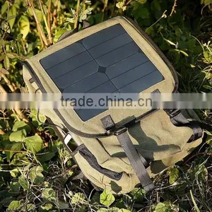 Brown Nylon Solar Chargeable Backpack Solar Panel Bag thumbnail-6