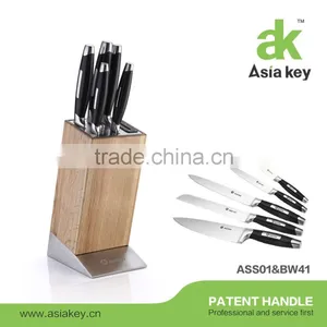 6Pcs Stainless Steel Kitchen Knife Set, Wooden Block Sharpener thumbnail-1