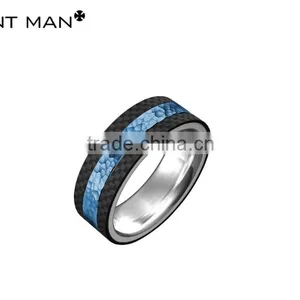 Fashion 8mm Mens Bands Rose Gold Plating High Polish Band Carbon Fiber Ring Hammer Finish Titanium Ring Band thumbnail-2