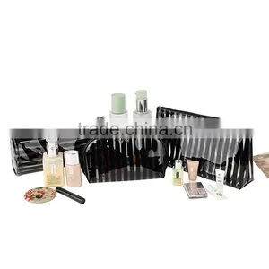 3pcs Stripe PVC Transparent Toiletry Bag Portable Travel Cosmetic Bag Set thumbnail-5