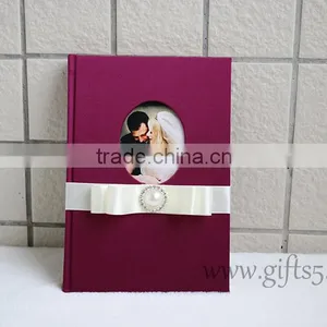 Elegant Red Violet Silk Covor Wedding Guest Book With You Own Photo thumbnail-2