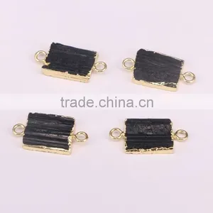Gold Plated Natural Black Tourmaline Druzy Stone Connector Beads For Jewelry Making thumbnail-6