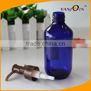 200ml Cobalt Blue Boston Round Pleastic Bottle With Brown Lotion Pump thumbnail-2