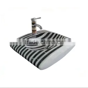 Polished Black and White Marble Mosaic Sink thumbnail-3