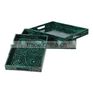 High Quality Best Selling Mother of Pearl Circle Pattern Rectangle Grey Lacquer Tray From Vietnam thumbnail-1