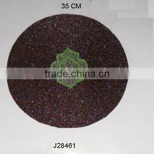 Brown Glass Bead Place Mats With Patterns in Green Out Line Other Colours Also Available thumbnail-1