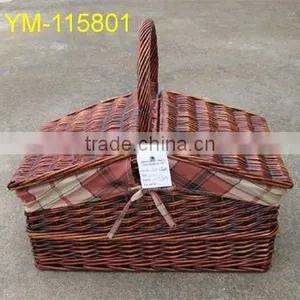 Wicker Picnic Basket With Lid thumbnail-1