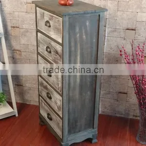 Retro Dark Wood and Washed White Wooden Nightstand Cabinet thumbnail-3