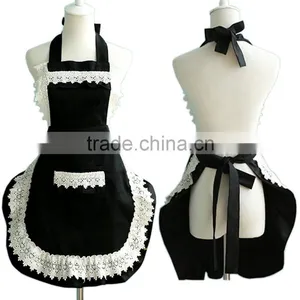 Lovely Lace Adjustable Apron Home Shop Kitchen Cooking Women Ladies Aprons With Pocket for Gift,black thumbnail-1